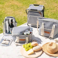 Wine Bag Navy/Cream Stripe with Cream Shoulder Belt