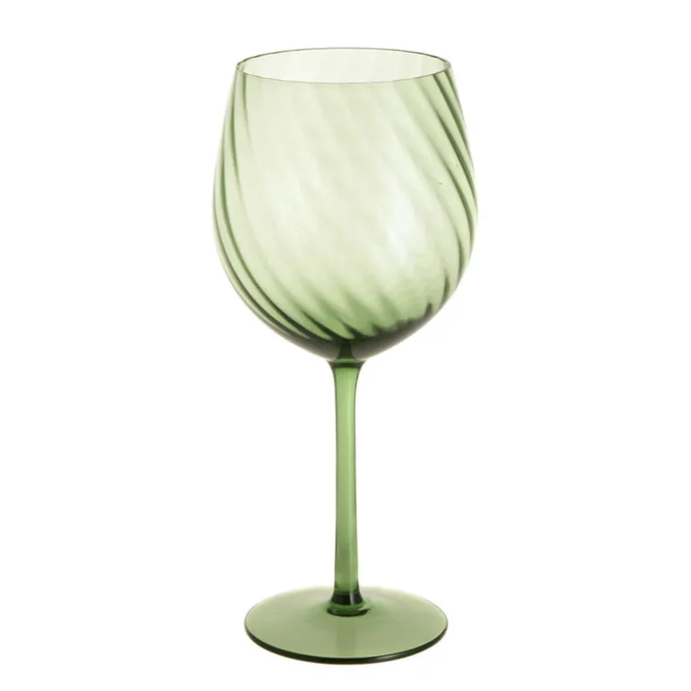 Wine Glass Ribbed Swirl Forest Green